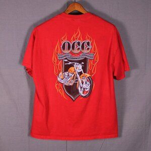 Vintage OCC Orange County Choppers Tee Red Flames Bike Graphic XL 100% Cotton